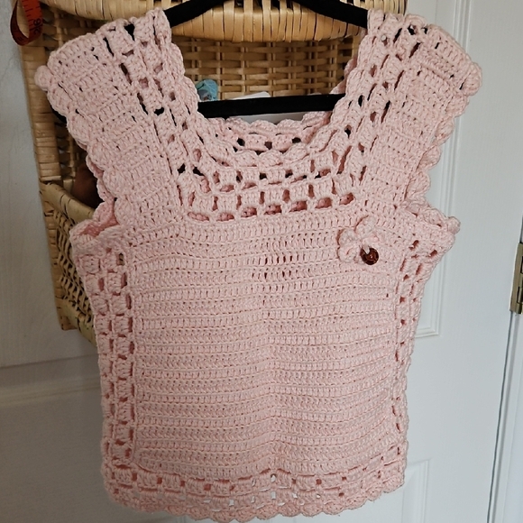 Pink Cotton Crochet Tank And Shorts With Beads - Picture 2 of 10